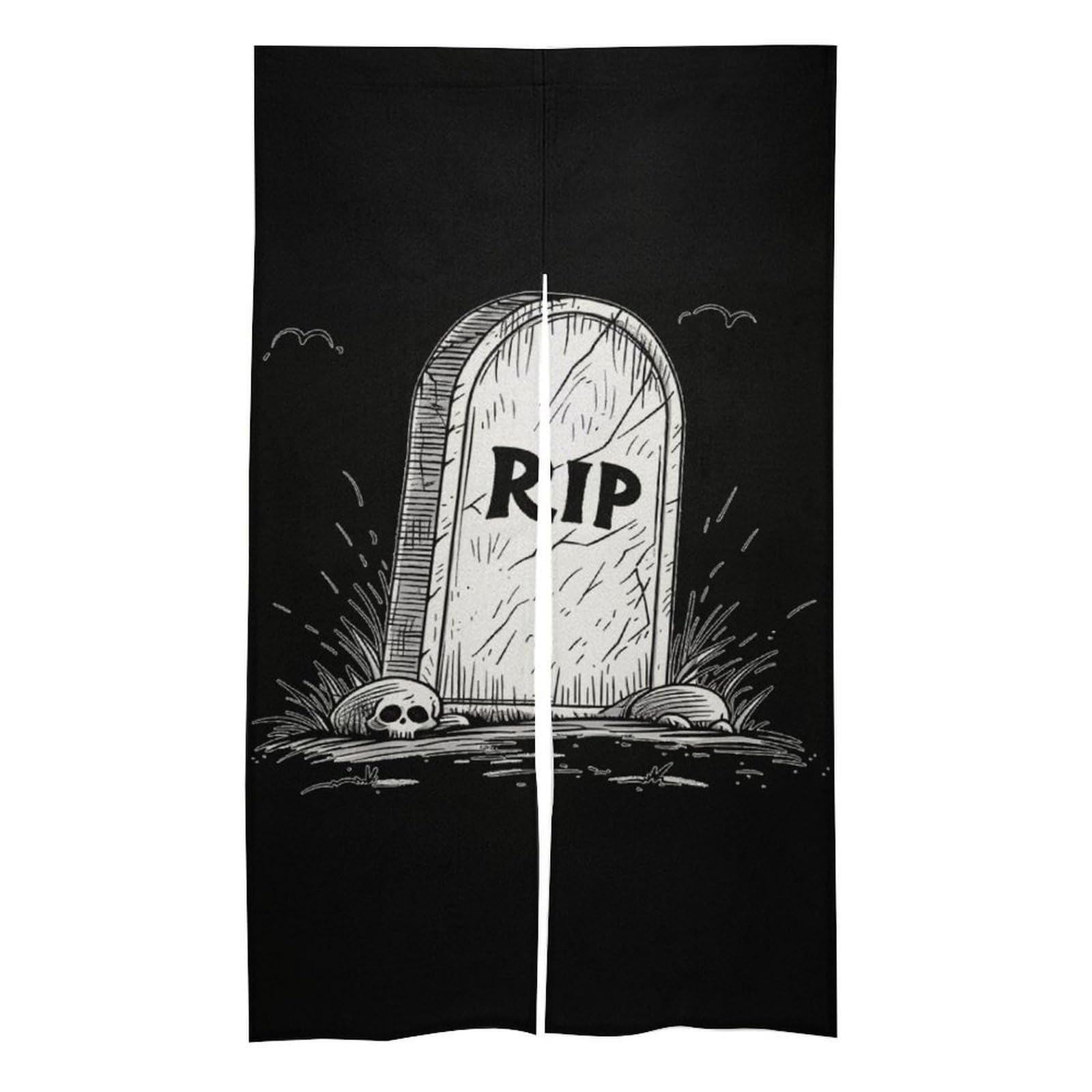 Cartoon Death RIP Noren Doorway Split Shower Curtain Long Type Window Treatment for Privacy Partition Divider
