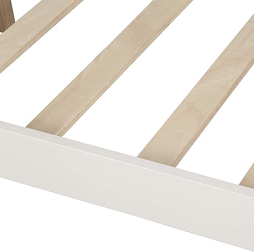 Miniatura 7 de Merax Sofá cama matrimonial con listones de madera, soporte moderno sofá cama con rieles, tamaño matrimonial, blanco marfil
