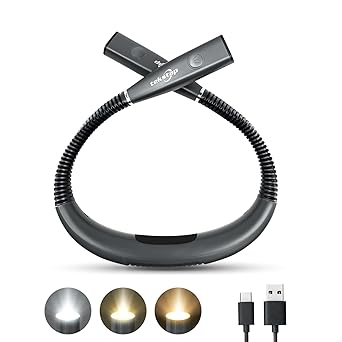 tekstap LED Neck Reading Light,Rechargeable Neck Book Light for Reading in Bed,3 Colors & 6 Brightness Levels,LED Knitting Light with 30-min Timer for Knitting,Reading,Emergency,Crafting