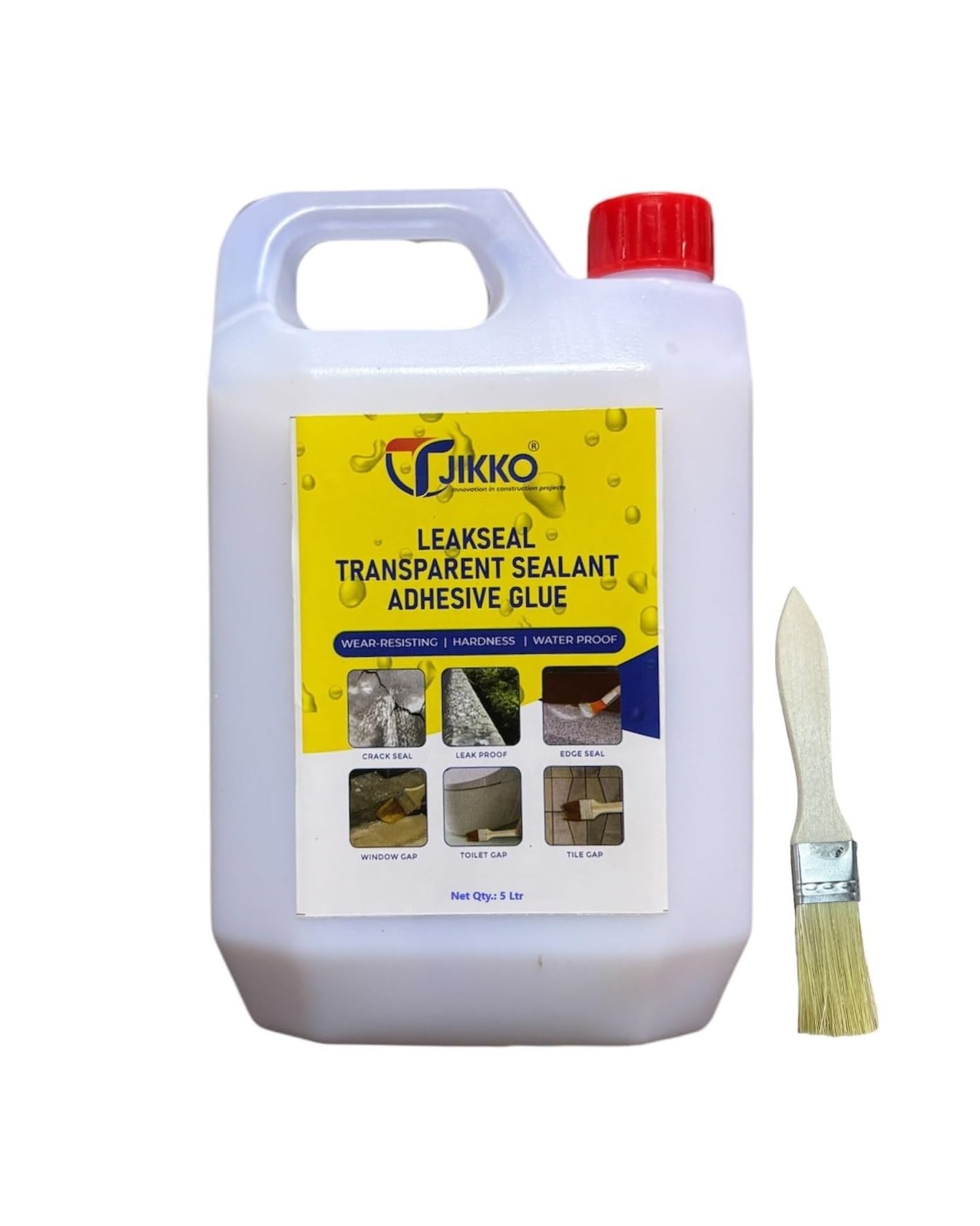 Tjikko LeakSeal Sealant 5 liter Transparent Waterproof Glue for Roof, Pipe, Wall, Tiles, windowsills, flashings, sanitary Leakage