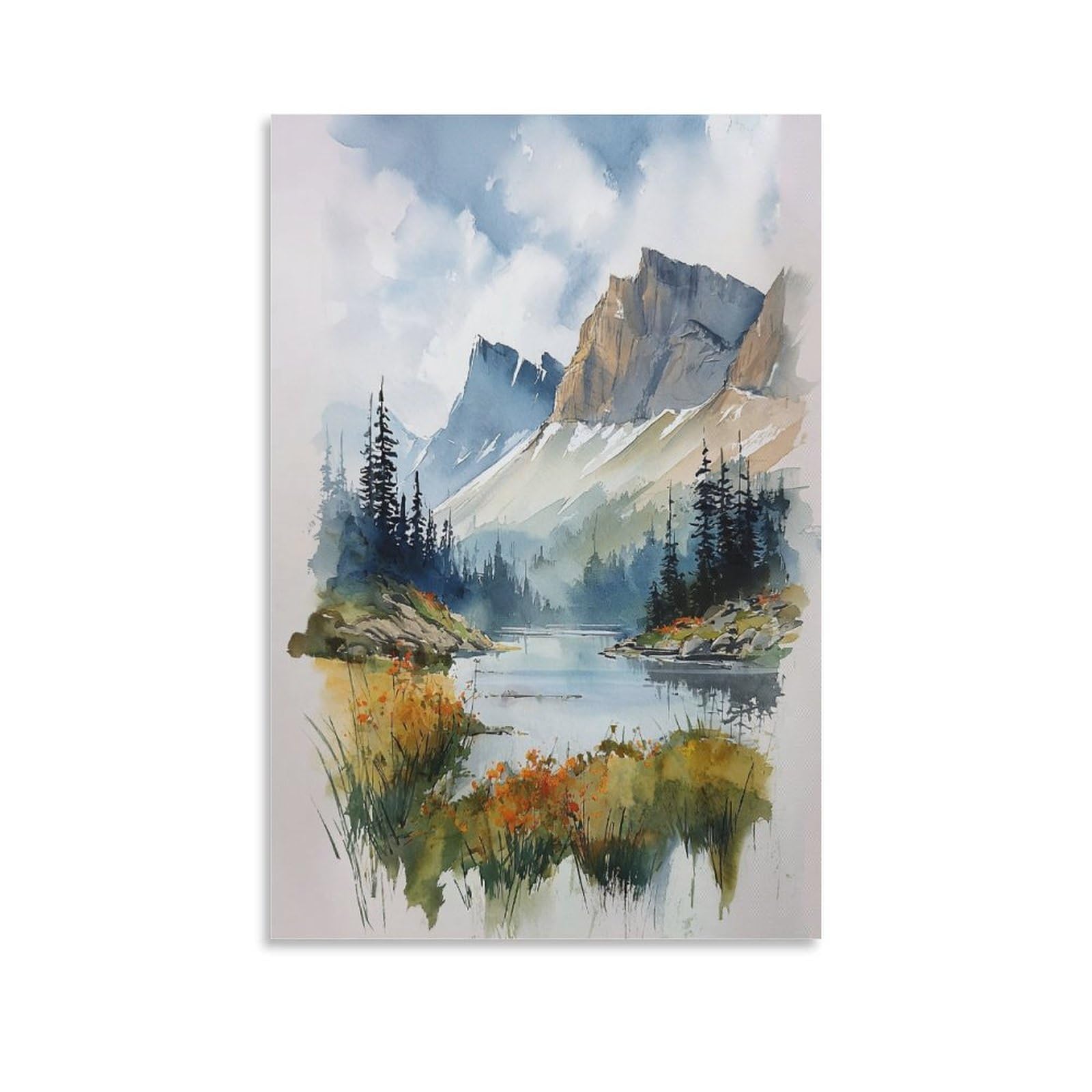 XWYMXZ Banff Watercolor Painting Canadian Rocky Mountain Posters 20x30inch(50x75cm) Vintage Watercolor Canvas Art