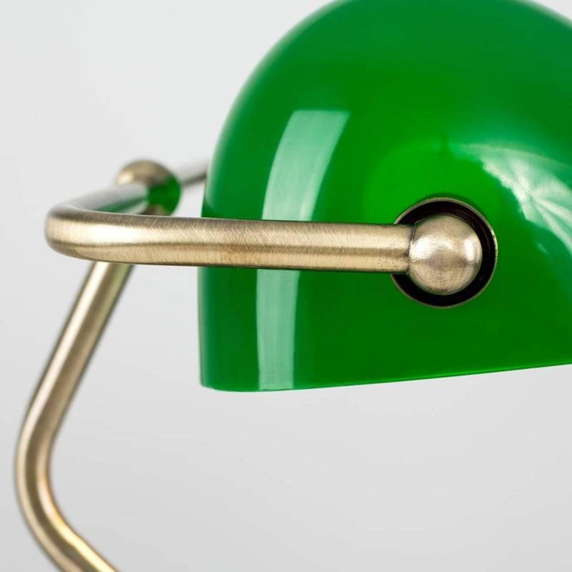 BARCELONA LED Lampe Banquier Vintage E27 Abat-Jour Verre Vert Orientable, Lampe Bureau Rétro Métal Laiton Vieilli Interrupteur Chaîne