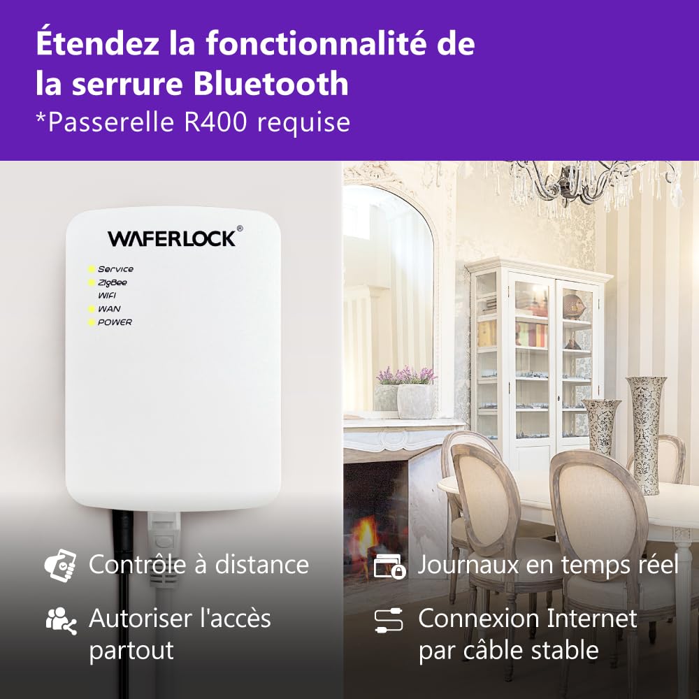 Serrure connectée cylindre européen WAFERLOCK C760, IP68 étanche, résistance au feu, app Bluetooth, badge RFID/code PIN, anti-perçage, 35/35–50 mm (70–85 mm), nickel, EN15684