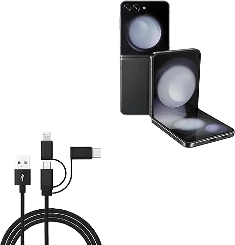 BoxWave Cable compatible con Samsung Galaxy Z Flip 5, cable AllCharge 3 en 1, color negro azabache