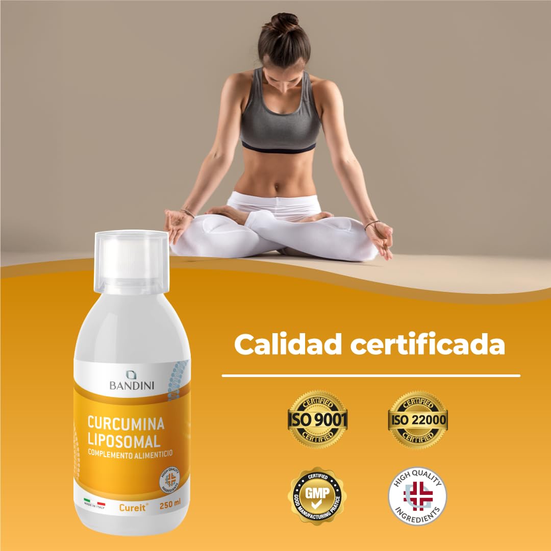 Bandini® Curcumina Cureit® Liposomal líquida 250 ml | 200 mg de curcumin por dosis diaria | Alta Dosis y biodisponibilidad | Suplemento alimenticio Antioxidante natural | Curcuma liposomada | Vegano