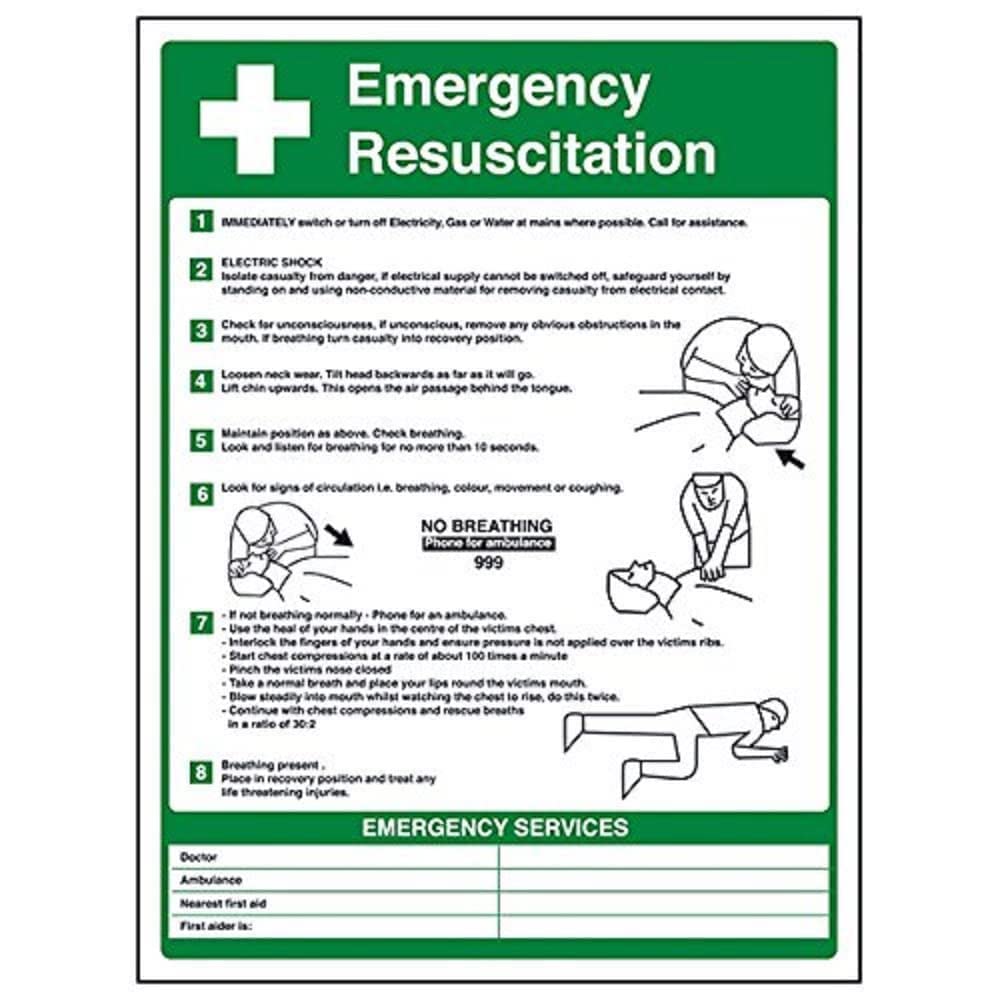 V Safety Emergency Resuscitation Sign - 300mm x 400mm - Self Adhesive Vinyl