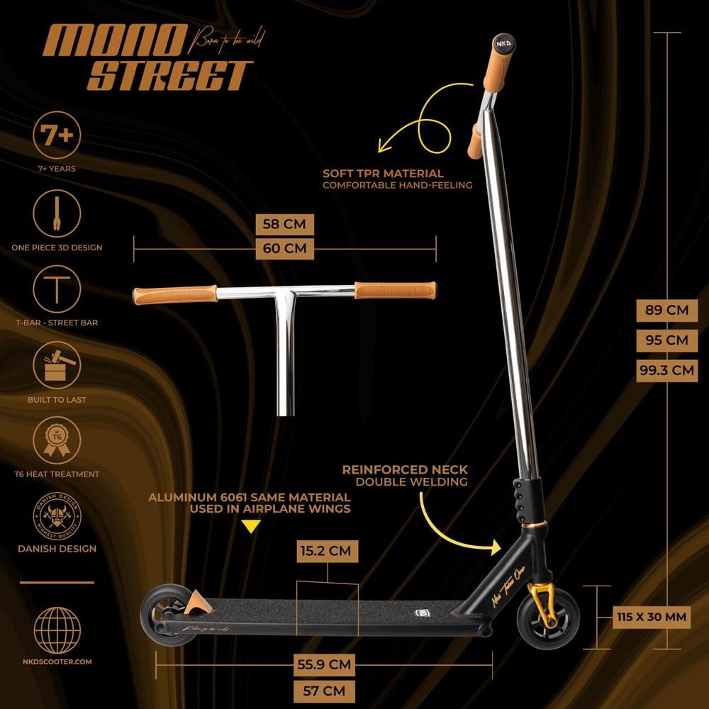 NKD Stunt Scooter - Mono | Roulements Haute Performance ABEC-9 | Guidon Rotatif à 360° pour Le Freestyle | Alliage d’Aluminium 6061 Durable