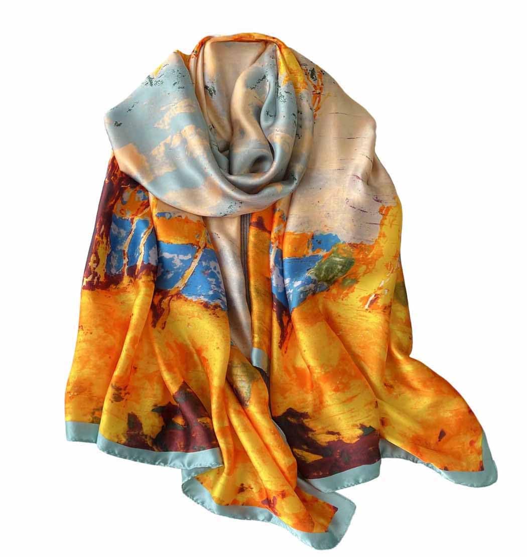 Xyueanlo Scarfs for Women Lightweight Scarves Fashion Print Floral Pattern Head Scarf Wraps Shawls (Blue Yellow)