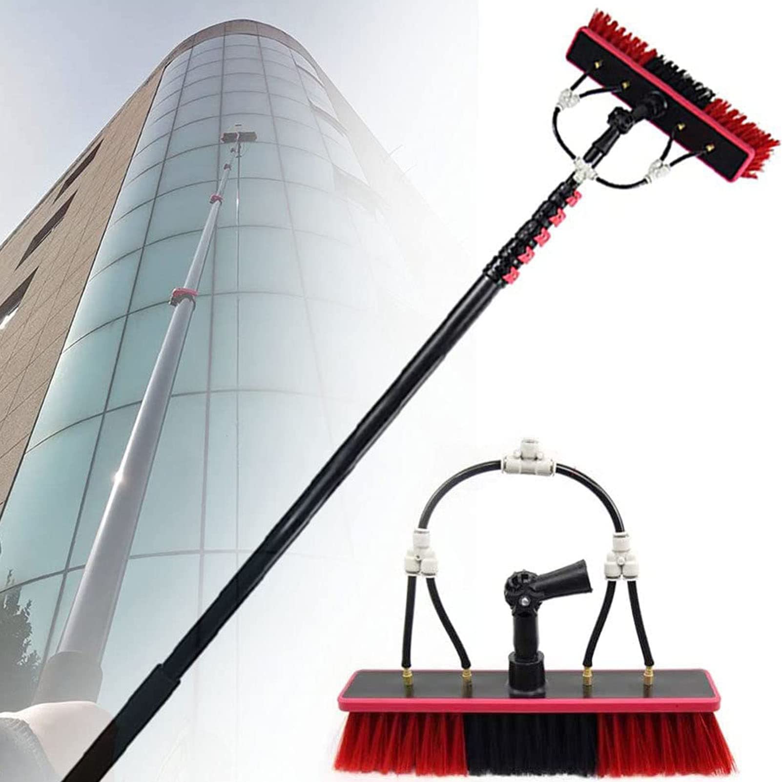 GTHTUHFD Window Cleaning Pole Kit - 24Ft Water Fed Telescopic Brush For Conservatory Roofs & Solar Panel Cleaning - Extendable Cleaner For Effortless Reach And Shine,55cmbrush-20FT/6M