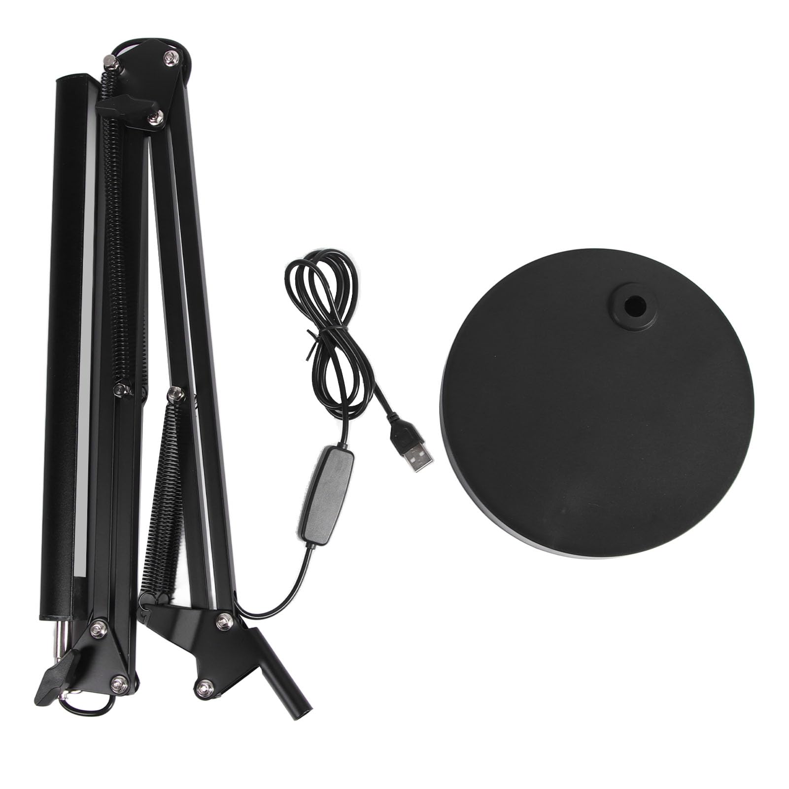 Lámpara de escritorio con brazo oscilante, lámpara de mesa LED con múltiples articulaciones, plegable, USB, para el cuidado de los ojos, con base redonda (Negra)