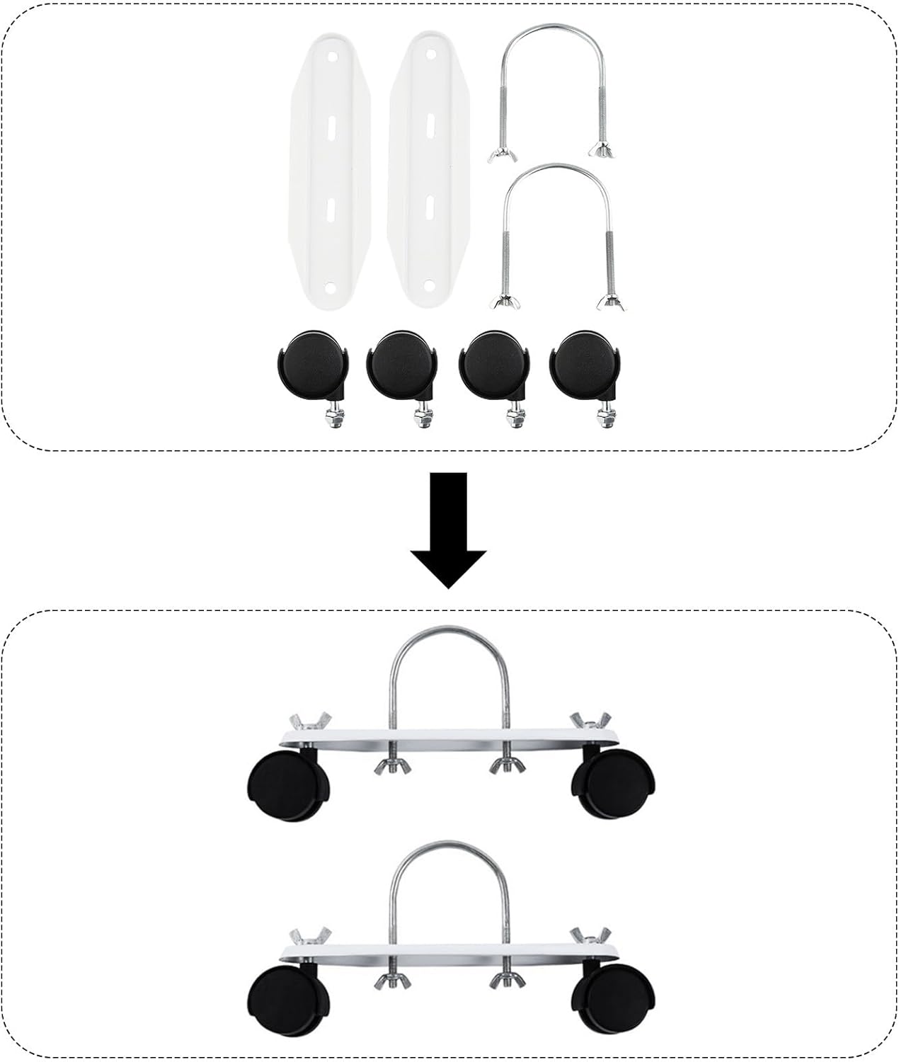 2 Pieces Mobile Pulley Bracket 360° Rotatable Electric Heater Frame Base with Wheels, 8.3inch Long Oil Heater Accessories for Various Heater and Oiled Filled Radiator(Black)