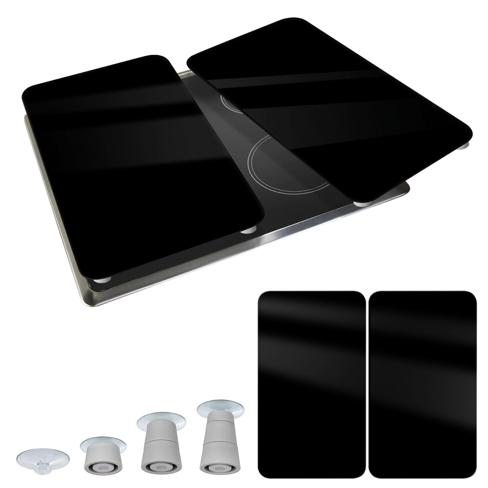 WENKO Plaque de Recouvrement Universelle Mod. Noir, réglable en Hauteur pour Tout Type de cuisinière, Planche à découper et Protection Anti-éclaboussures, Verre, 30 x 52 cm, 2 pièces
