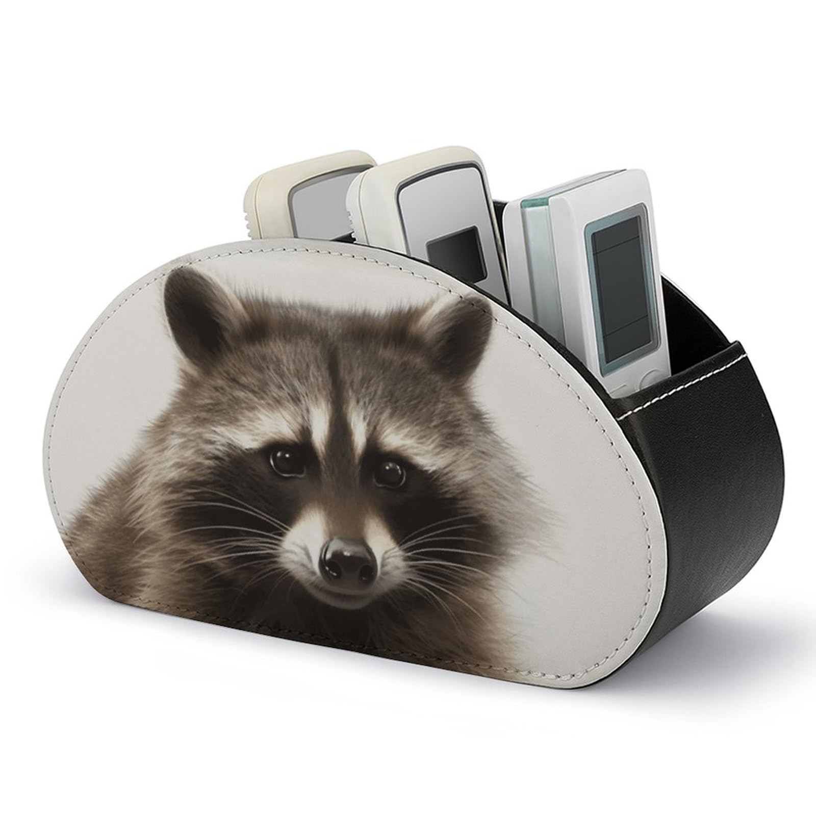 VstaDank Hairy Raccoon Remote Control Holder with 5 Compartments PU Leather Remote Caddy Desktop Organizer Store TV Remote Control Storage Box for Home Office Desk Nightstand