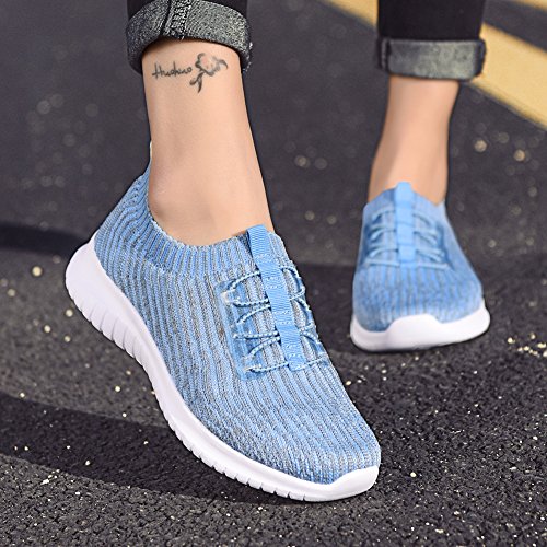TIOSEBON Women's Lightweight Casual Walking Athletic Shoes Breathable Running Slip-On Sneakers for Jogging Workout 8 US Light Blue