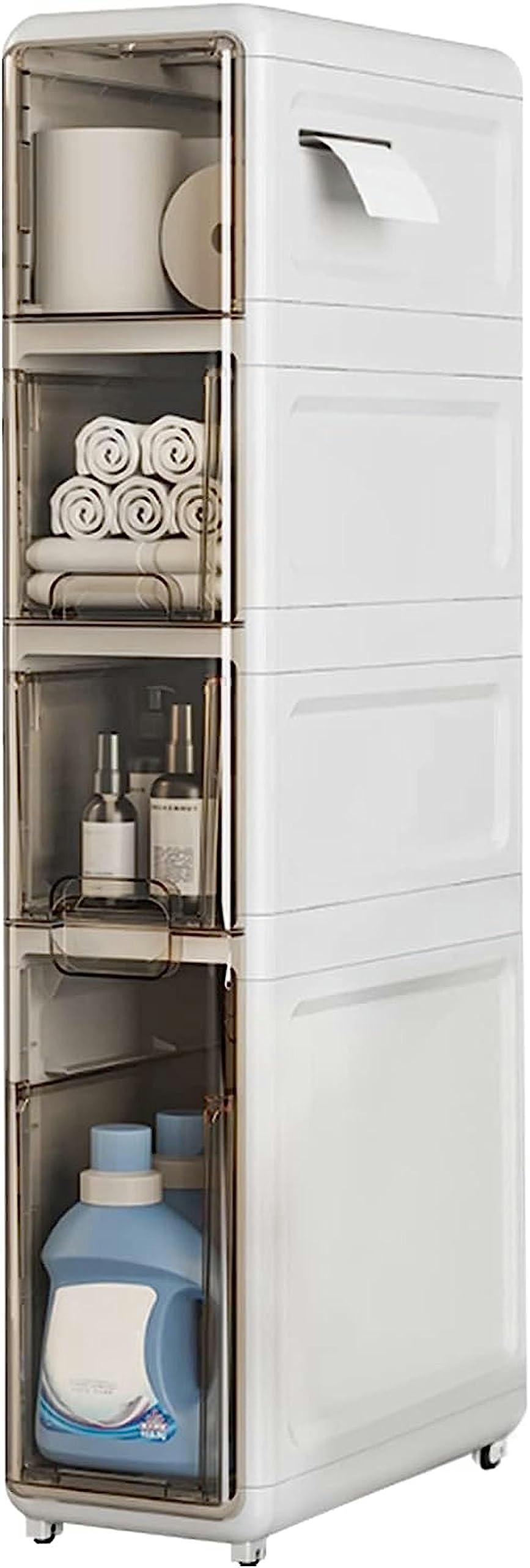 YAZGAN 4 Tier Bathroom Storage Cabinet, PP Material Toilet Paper Storage Organizer Small Corner Shelves for Toilet/Kitchen/Living Room/Bedroom