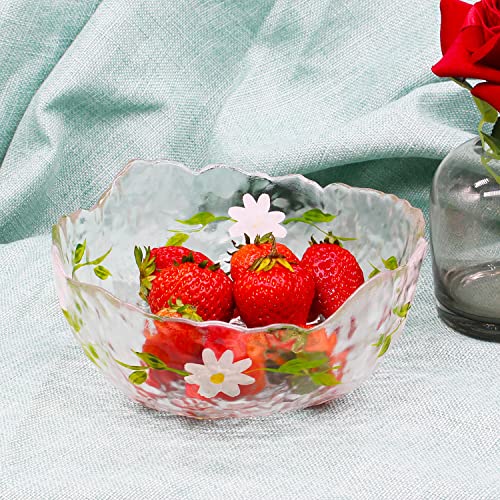 Halyuhn 50 Oz Hammered Glass Salad Bowl, 8”Daisy Decorative Bowl For Serving Food, Wavy Clear Glass Bowl With 3” Wall For Table Décor, Irregular Candy Bowl Fancy Glass Serving Dish For Office Desk #TOP2