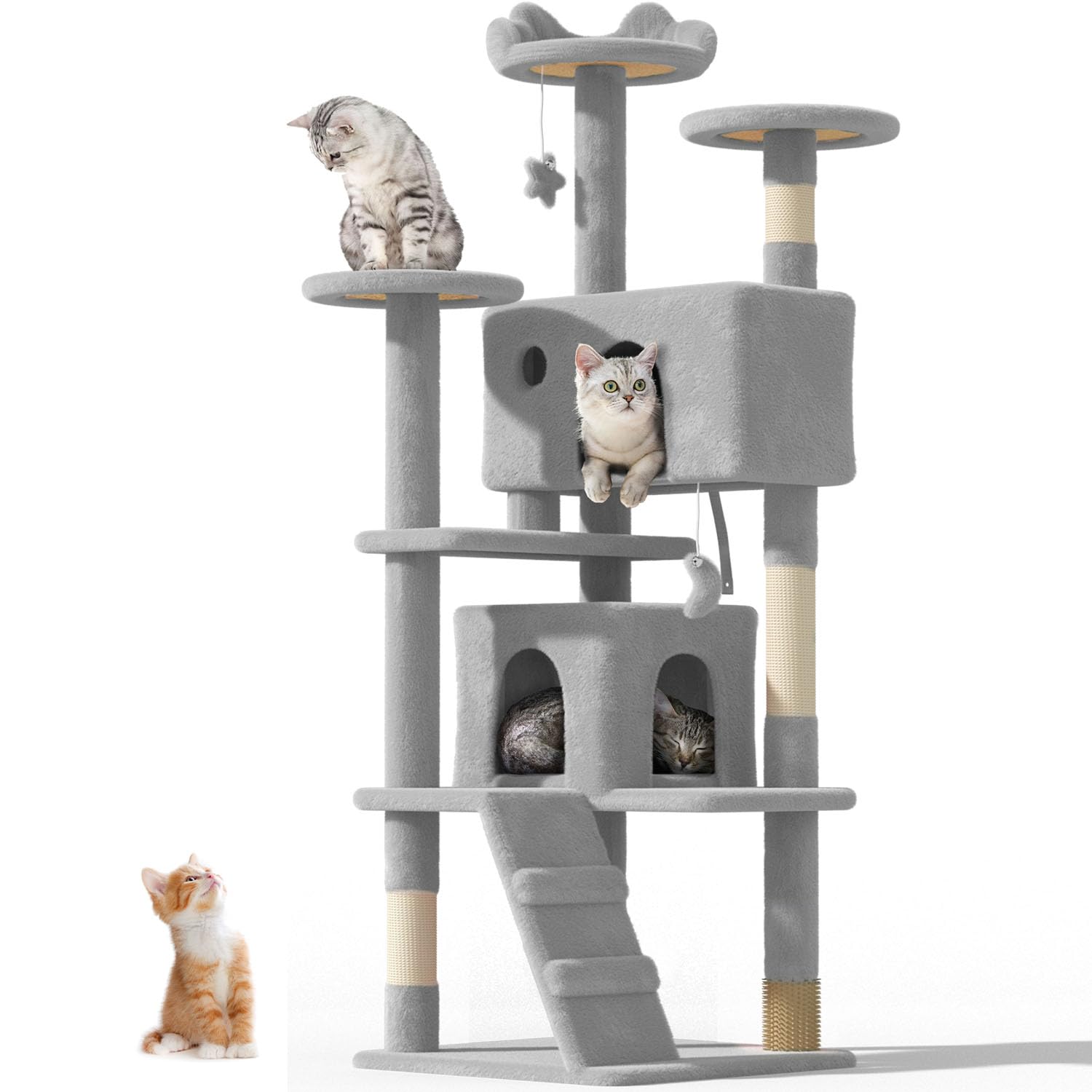 OS MOTOR 60'' Cat tree Tower for Indoor Cats Large Adult,Cute/Tall Modern Cat Tree for Big Cats 20 lbs,Plush Multi-Level Cat Condo with Scratching
