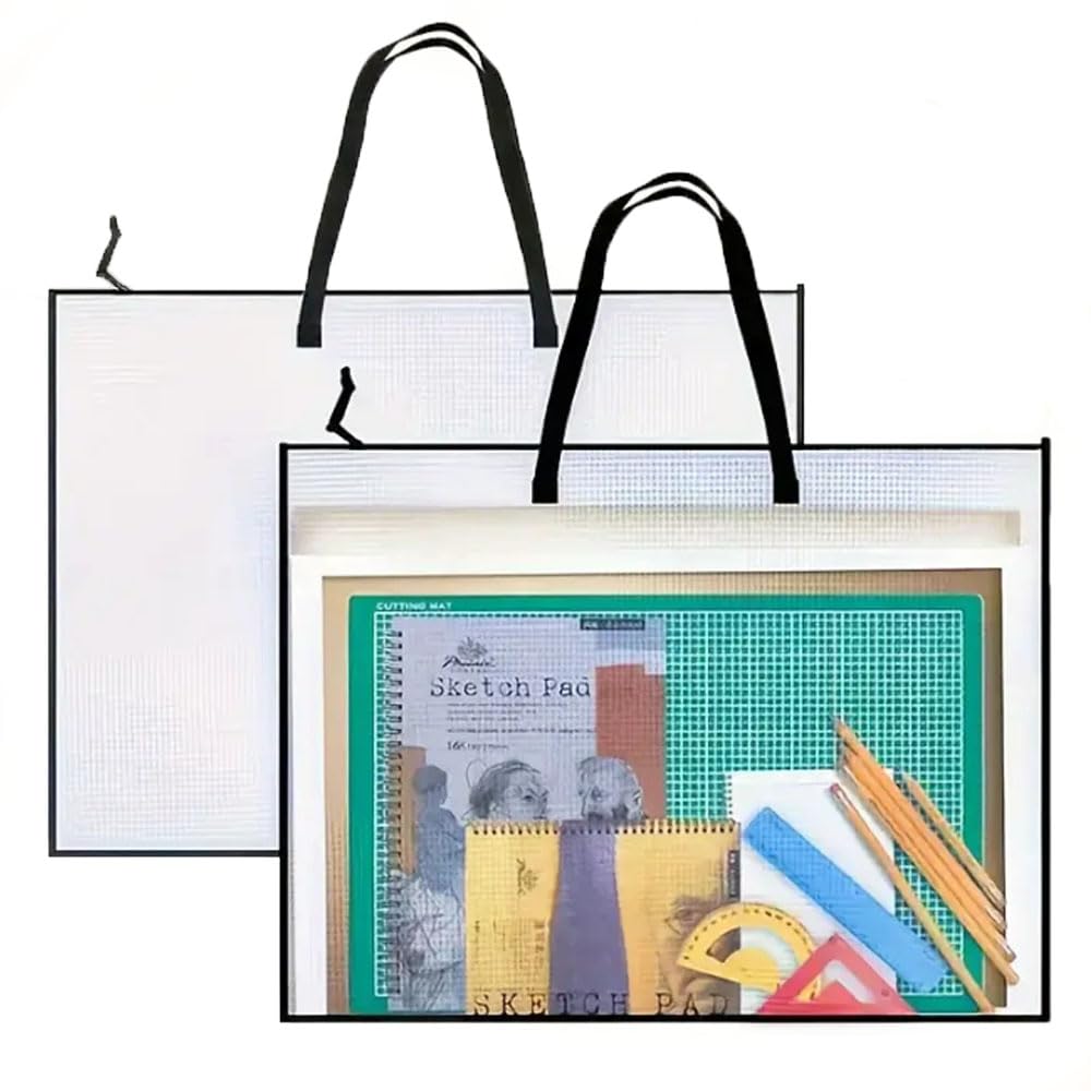 Oaygat 2Pcs Art Portfolio Bag 25x19 Inch Portfolios Organizer Poster Carrying Storage Case Bag Transparent Handbag Files Tote Mesh Folder Portfolio Case Large Bulletin Board Poster Carry Bag