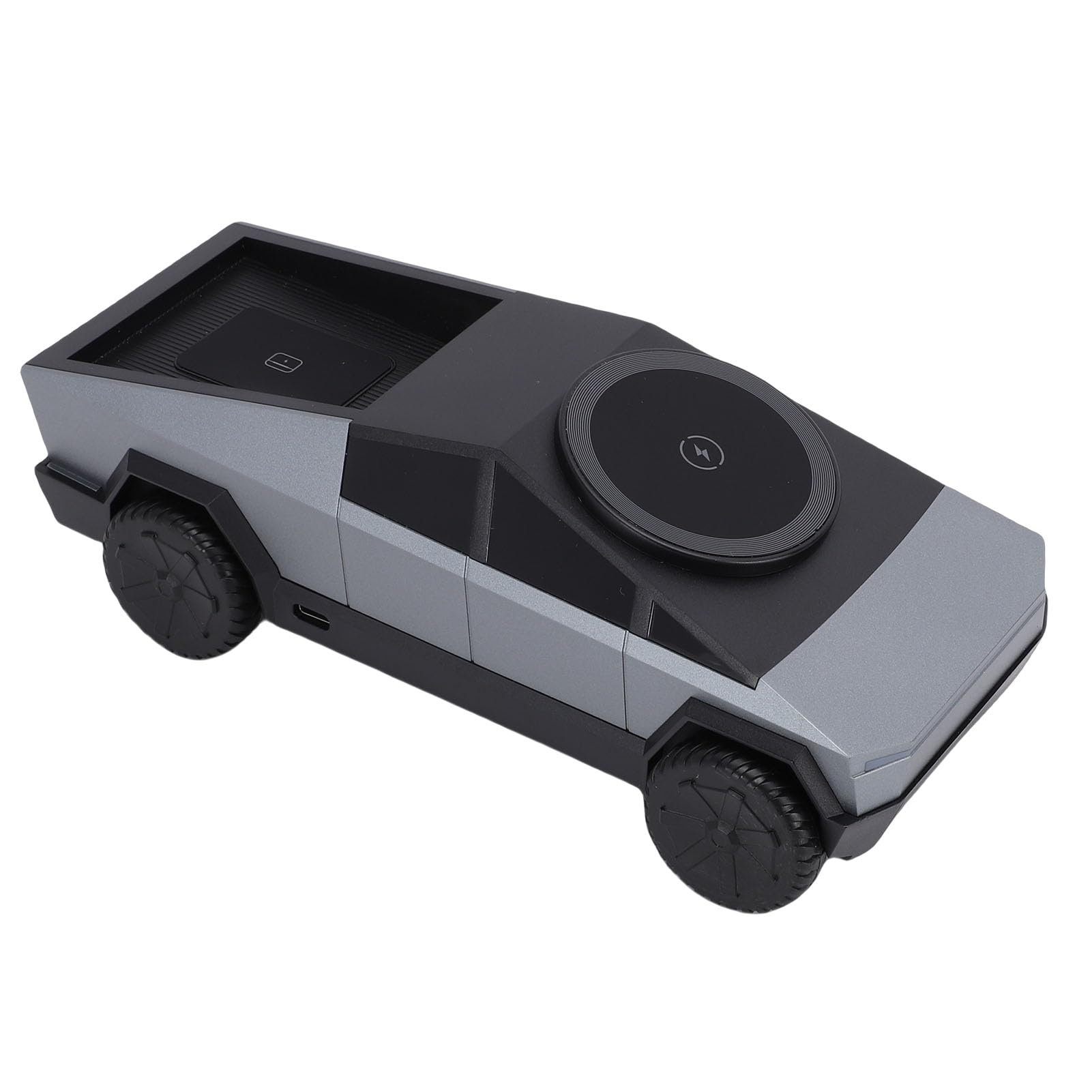 aqxreight Stazione di Ricarica Wireless 3 in 1, Caricabatterie Rotante per Modello di Auto in Scala 1:25 con Luce Ambientale per Auricolari per Orologio da Telefono (GRAY)