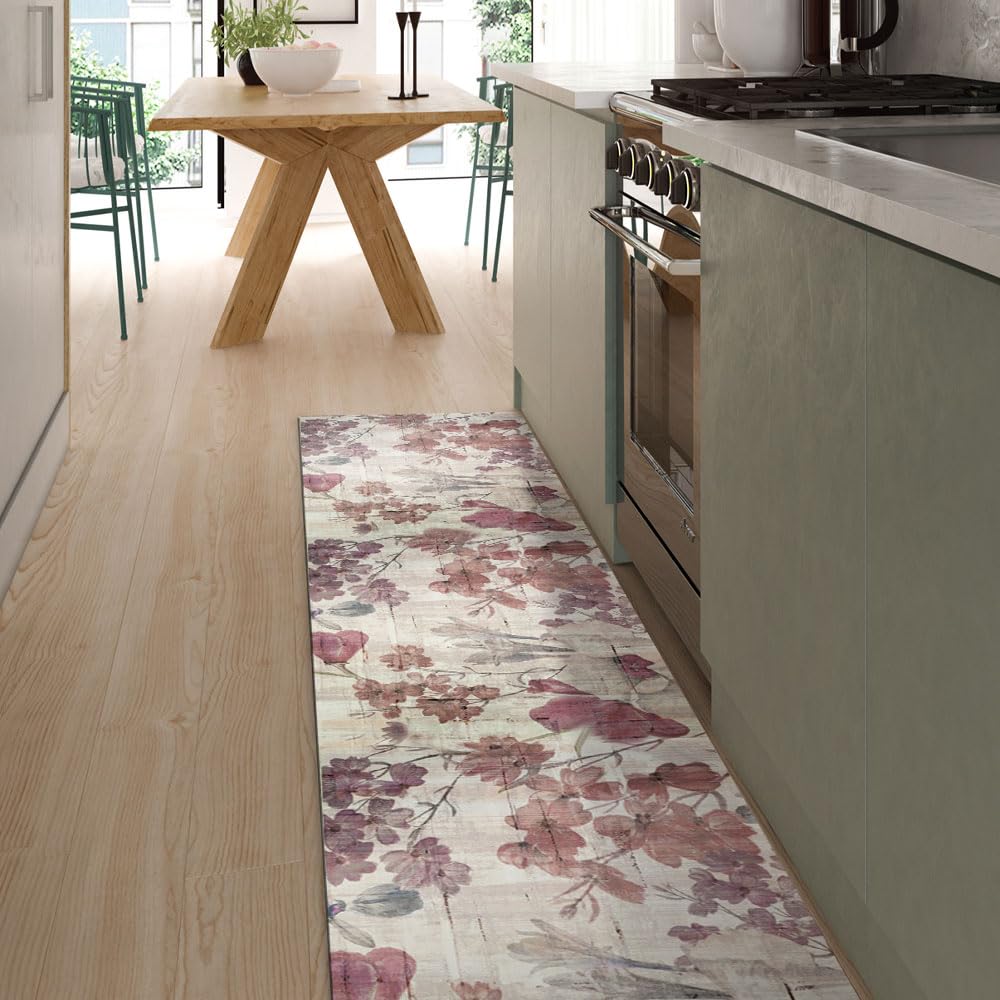 OLIVO.shop Tappeto Cucina Antiscivolo Lavabile, Passatoia Cucina Pvc, Tappeto Corsia per Cucina, Tappeto Cucina in Pvc Gomma JOKE (PURPLE GARDEN, 50x240 cm)