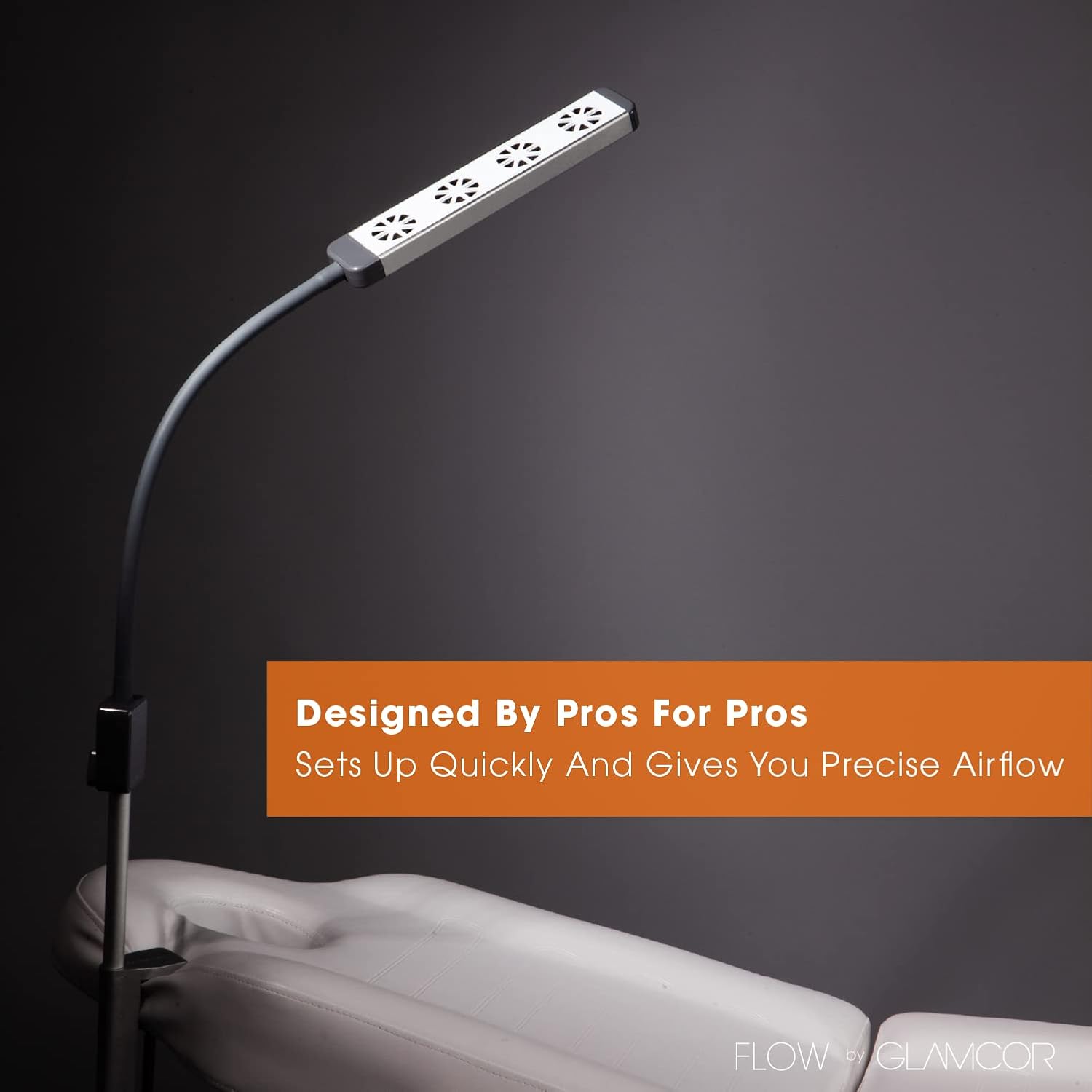 Glamcor FLOW | Hands Free, Flexible, Portable and Quiet Table-Mount Three-Speed Exhaust Fan and Blower for Pedicures, Manicures, Lash Extensions and Nail Technician