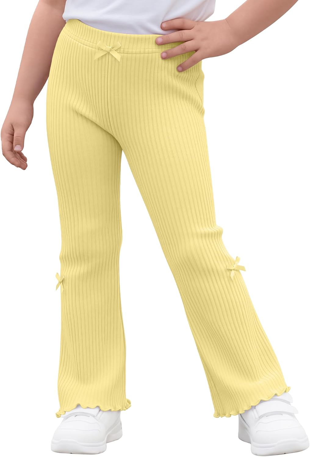 Toddler Girls' Flare Pants 18M-5Y Cotton Ribbed Kids Bell Bottoms Ruffle Bow Baby Casual Bootcut Leggings Trousers