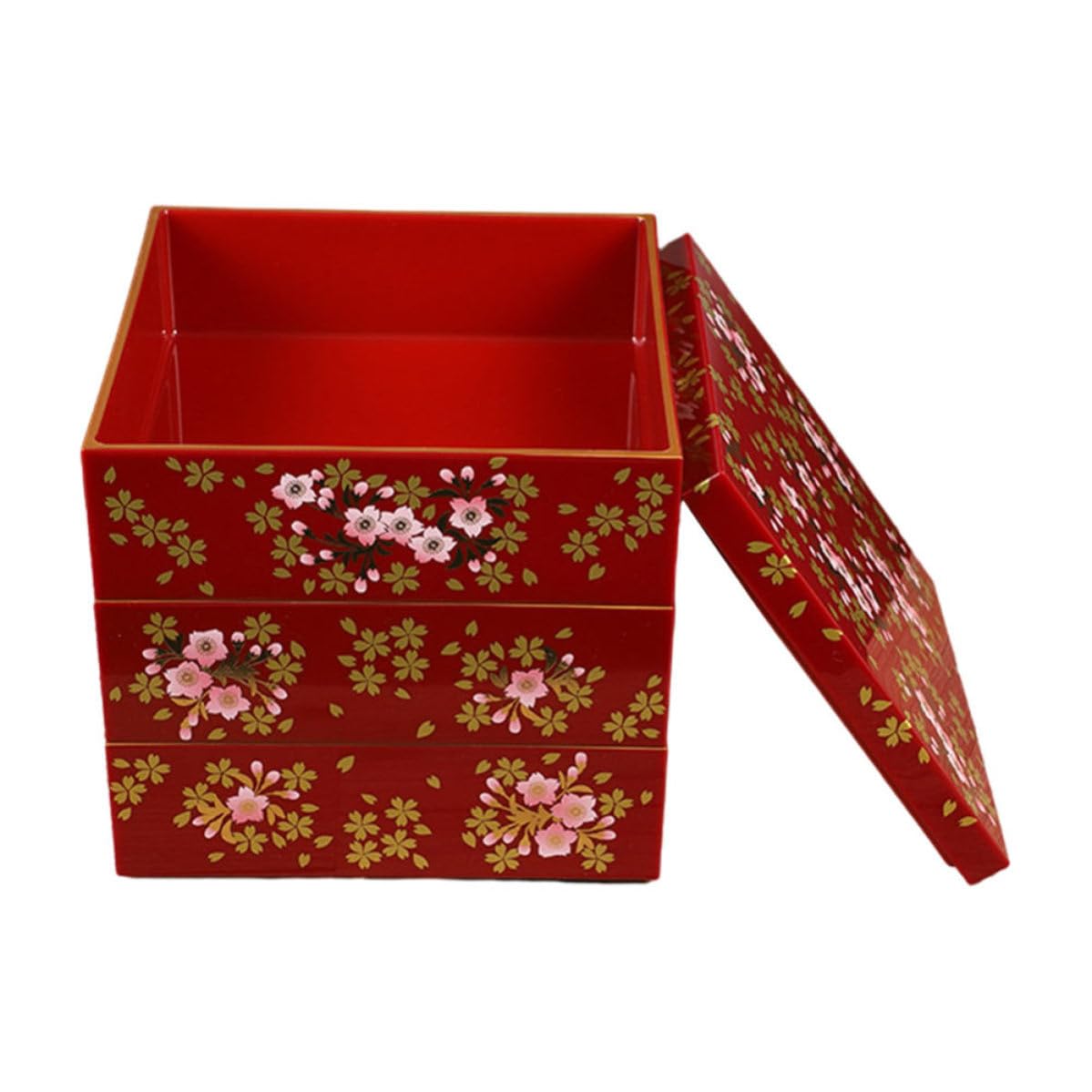 Boîte à Bento Japonaise Rouge en Plastique, Design Trois Couches Compact, pour Stocker Aliments et Fruits Lors de Déplacements