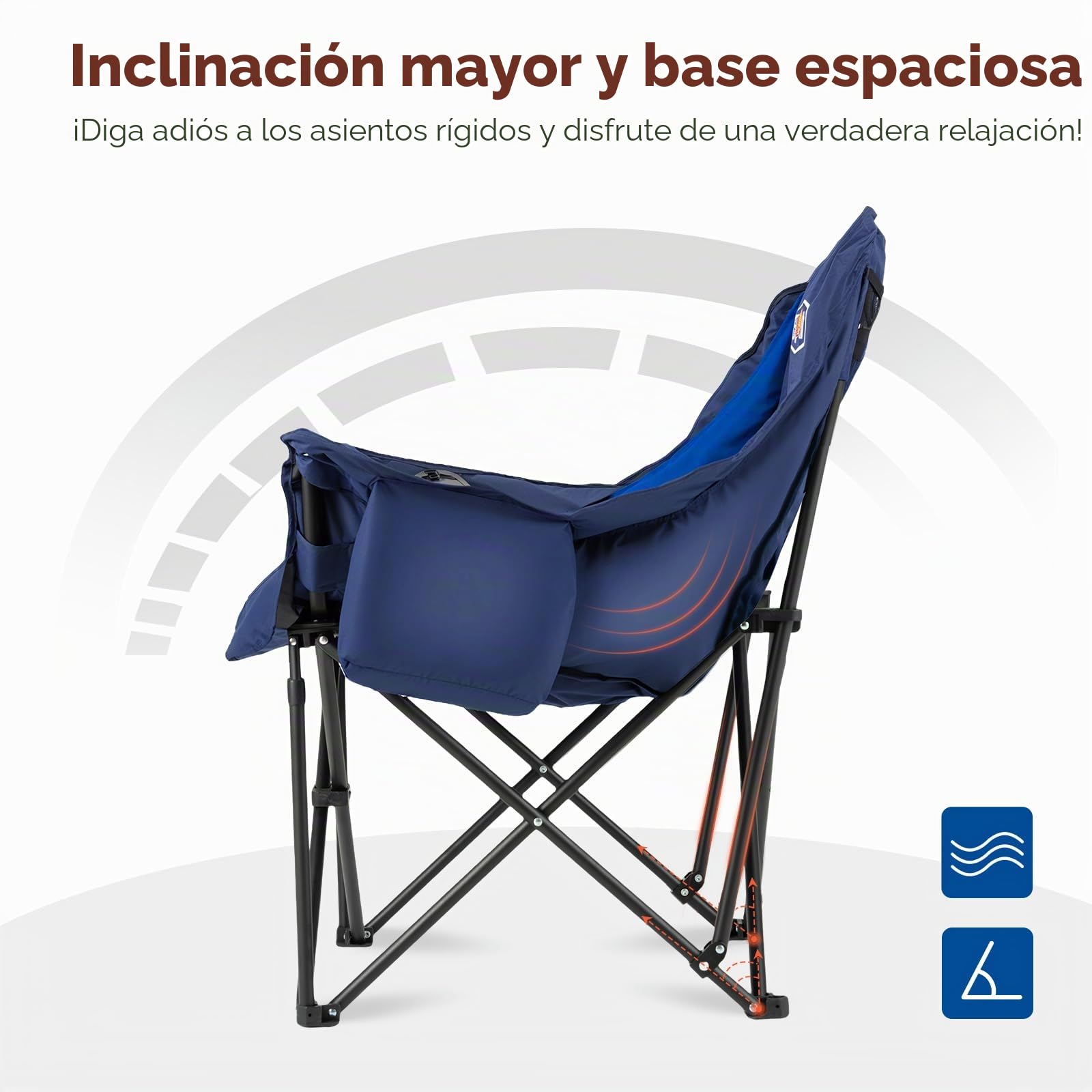 OVERMONT Silla de Camping Plegable Grande 204kg - Silla de Pesca Acolchada Resistente con Bolsa Térmica Portavasos - Sillas Portátil para Exterior Acampada Jardín Playa Pesca Azul