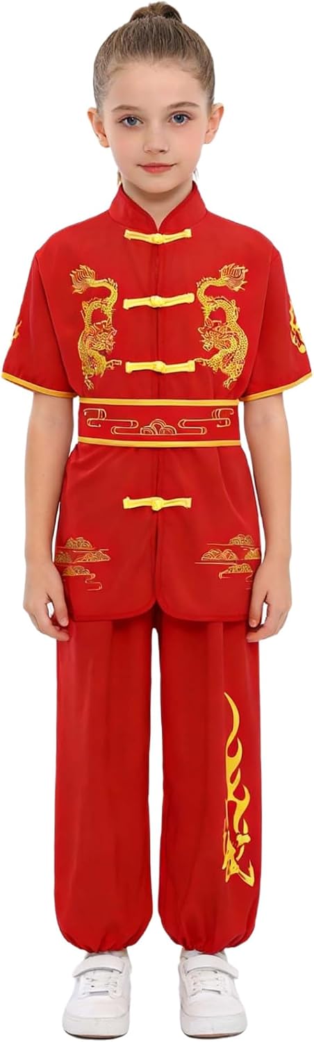 Boys Girls Kung Fu Uniform Set Traditional Tai Chi Uniforms Chinese Martial Art Wing Chun Short Sleeve Tang Suit