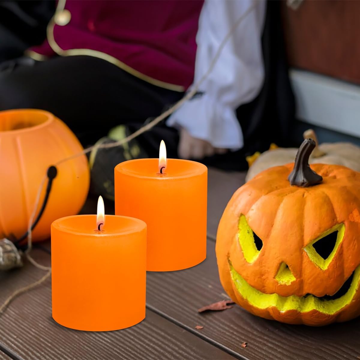 Set of 3 Unscented 3x3 Inch Orange Pillar Candles, Dripless Solid Fall Colored Autumn Harvest Column Candles for Halloween, Thanksgiving Day, Home Party, Holiday Celebration, 40 Hour Burning