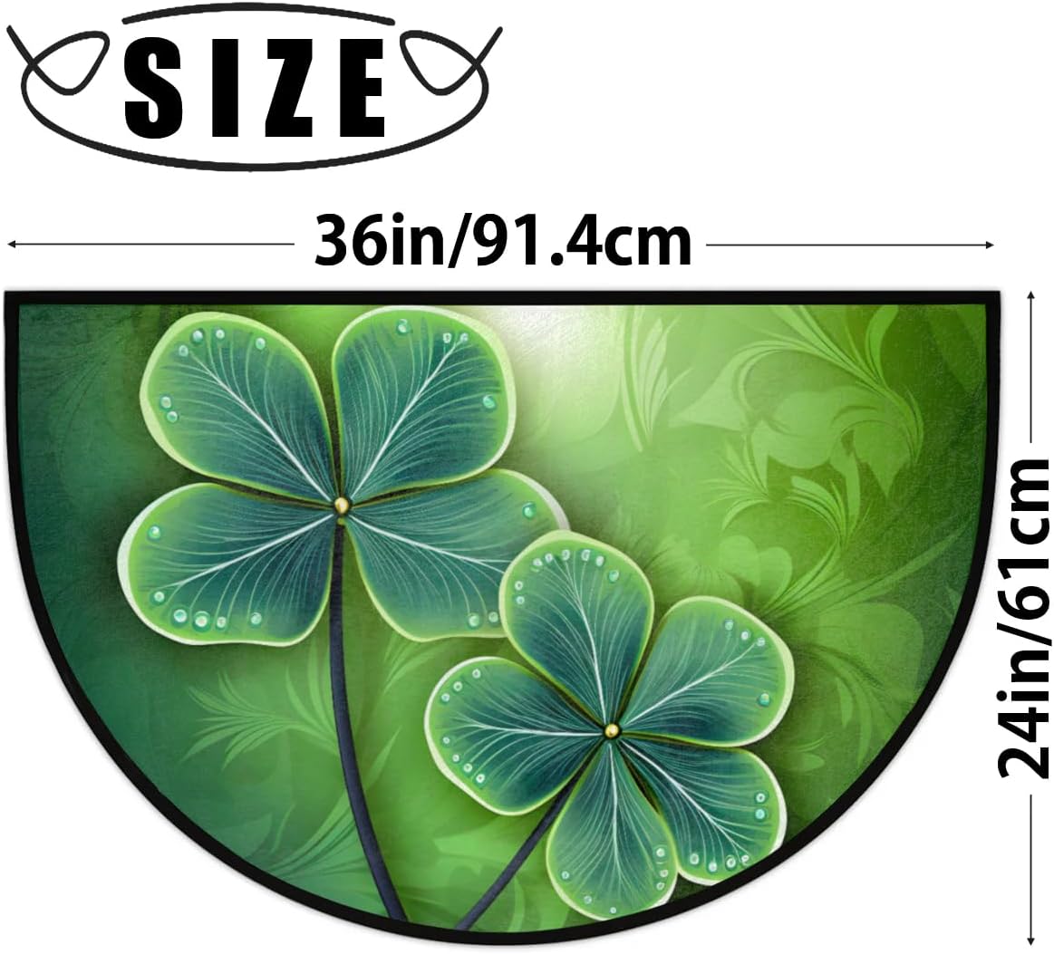 cfpolar Half Round Door Mat Four Leaf Clovers Printing Non-Slip Semi Circle Area Rug Washable Semi Circle Floor Rug for Indoor Outdoor Living Room Bathroom Kitchen Patio Hearth Rugs Home Decoration