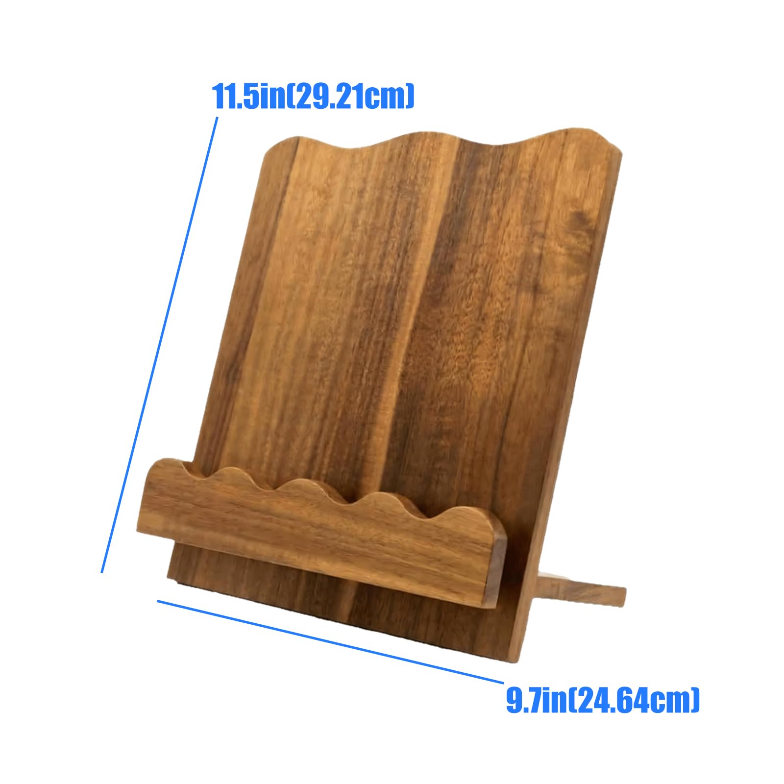 Soporte para libros de escritorio con detalle frontal redondeado, panel de lectura de madera, soporte de labios estable, visualización de recetas abiertas para espacio de trabajo de cocina, área de de