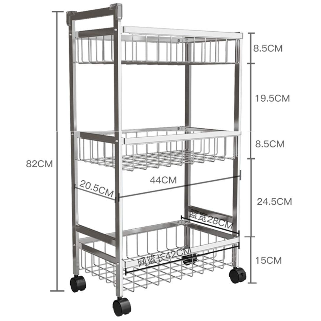 ZYFA Carrello Cucina a 3 Piani Servizio,con Rotelle Bloccabili, Scaffale Portaoggetti Mobile in Acciaio,Carrello Portaoggetti Multiuso, Carrello Salvaspazio, Scaffale Rete Metallica Contenitori