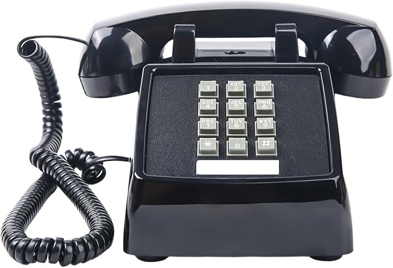 Classic Retro Landline Phone (Mechanical Ringer), Vintage Desk Phone (Hearing Aid Compatible), 2500 Desk Phone,Old Fashion Corded Telephone for Home, Plug and Play, Black