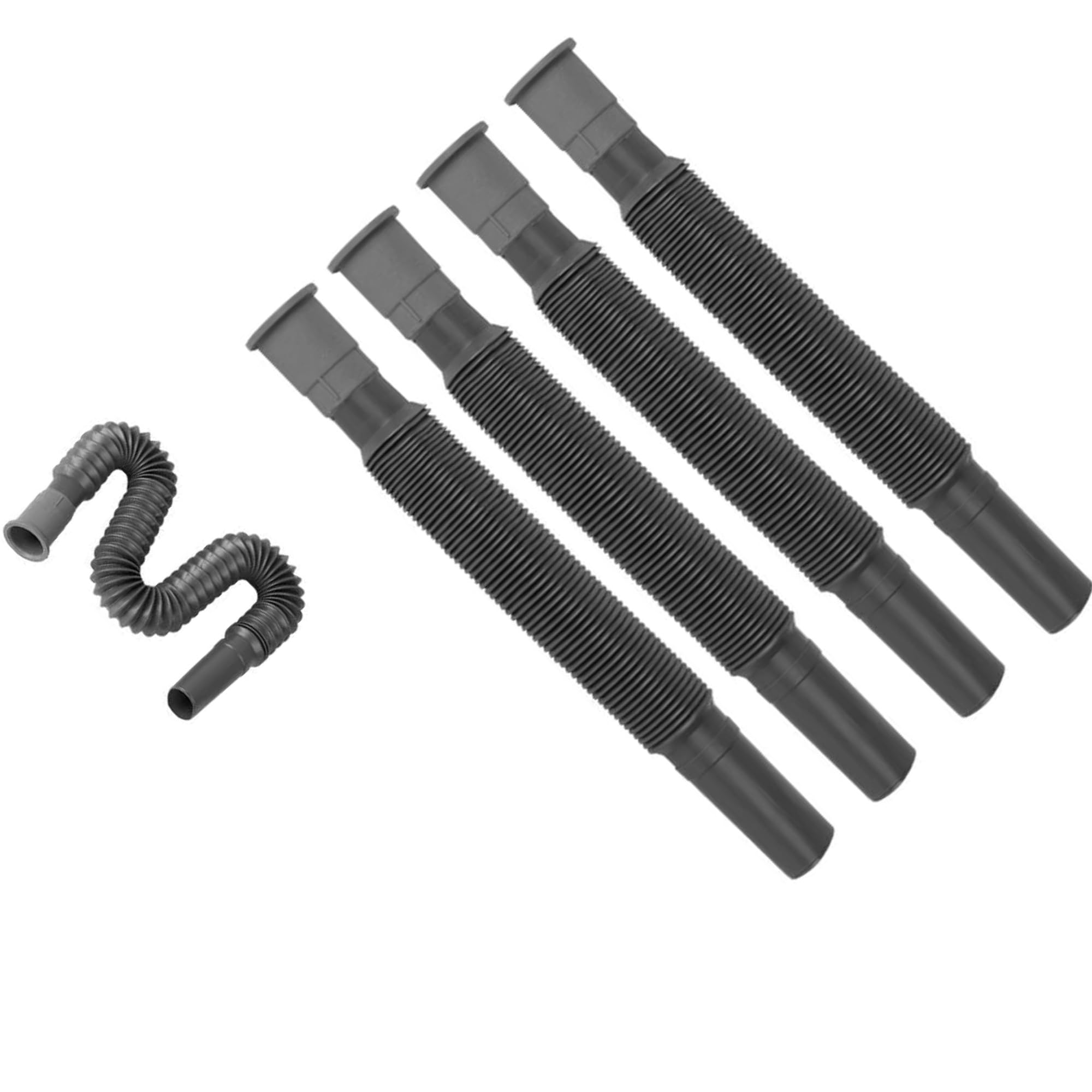 Sterlingedge Grey 5 Pcs Collapsible, Flexible & Extendable Waste Water Pipe System For Kitchen, Motorhome Caravan, Sink & Bathroom Connectors - Drainage, Wash Basin, Bath, Sink, Plumbing Accessories
