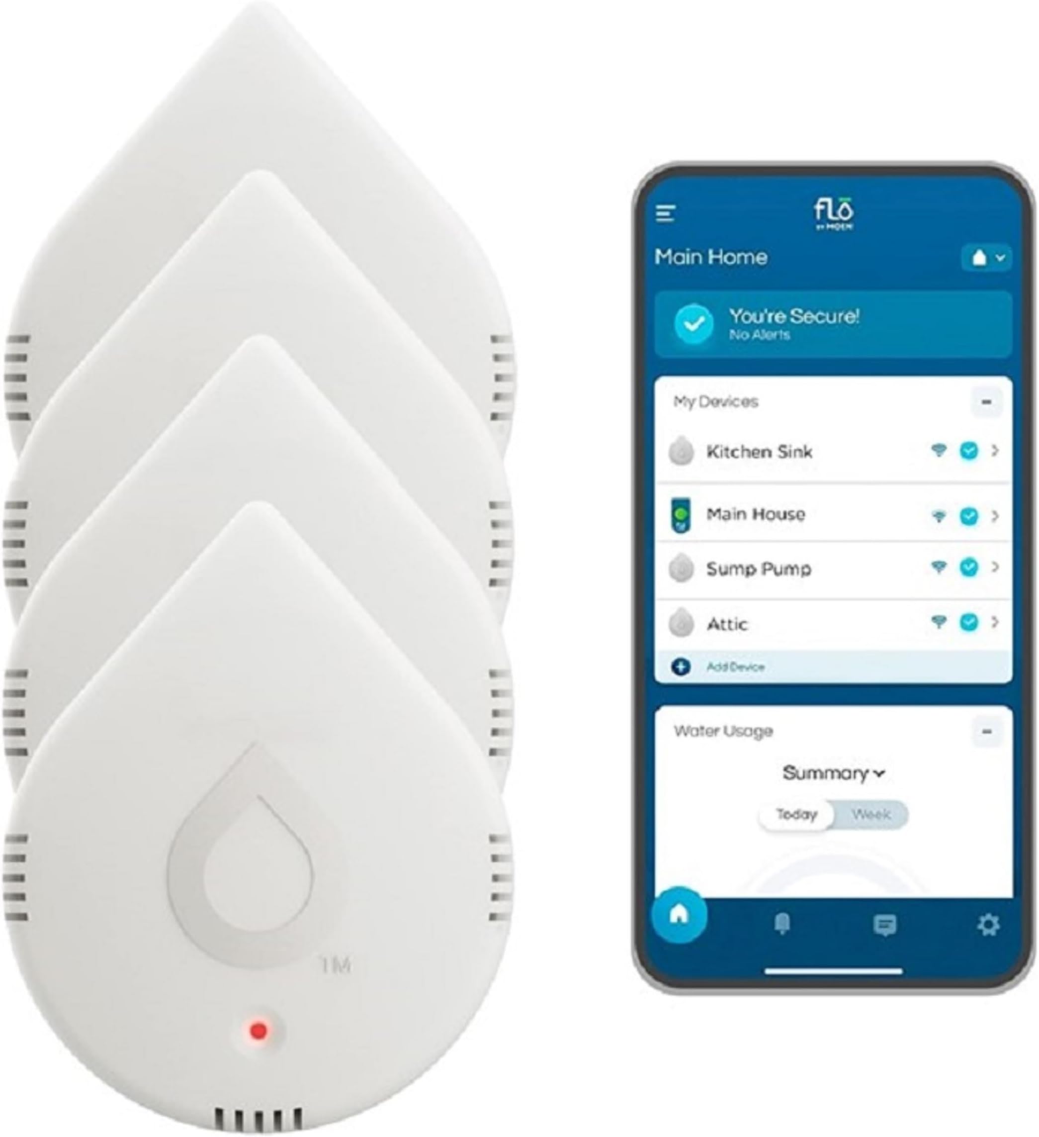 Flo Smart Water Leak Detector, White, 4-Pack 920-005