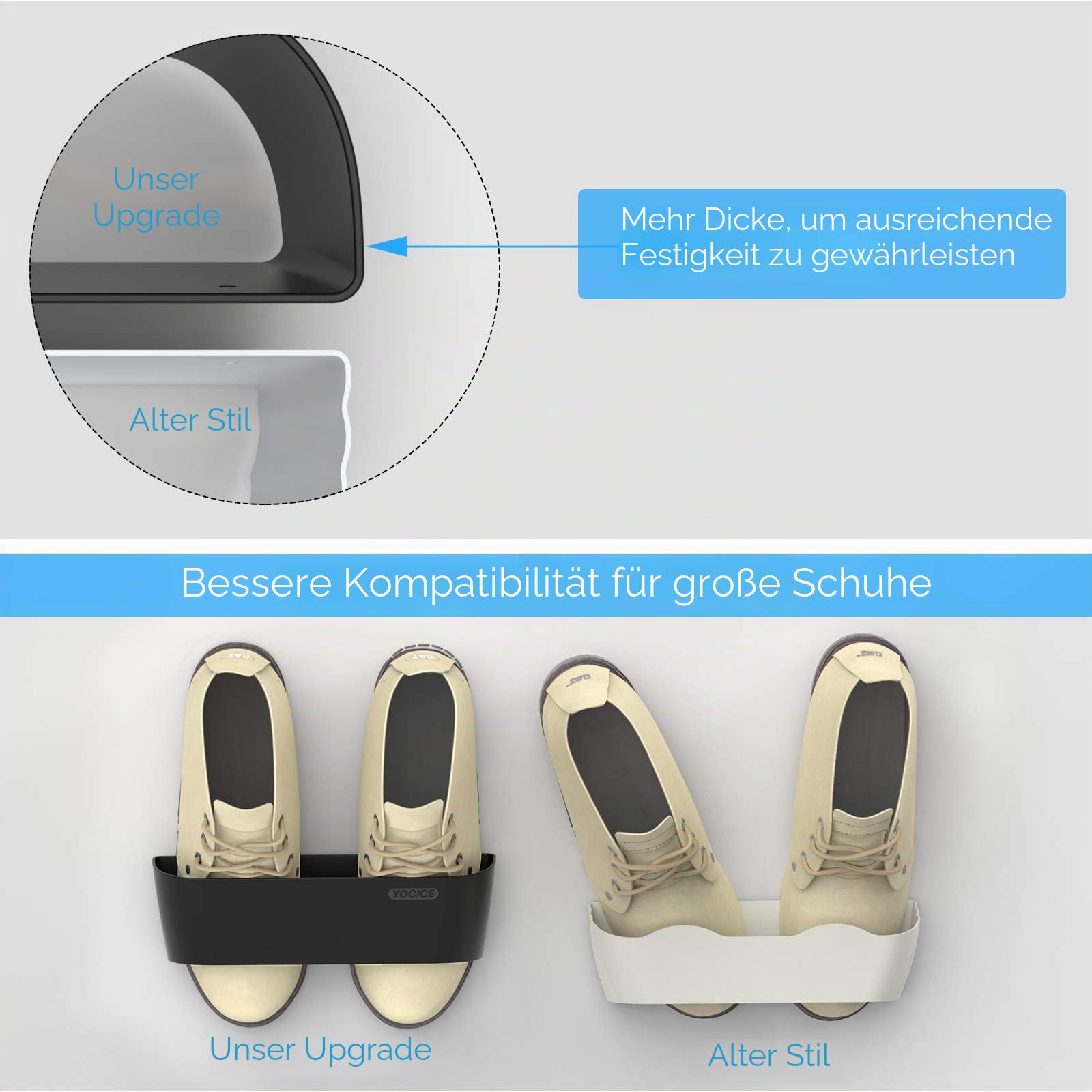 Schuhregal zur Wandmontage, 2 Stück, mit Klebestreifen zum Aufhängen, Kunststoff, Schuh-Organizer, Tür-Schuhaufhänger (SM03-Black-2)