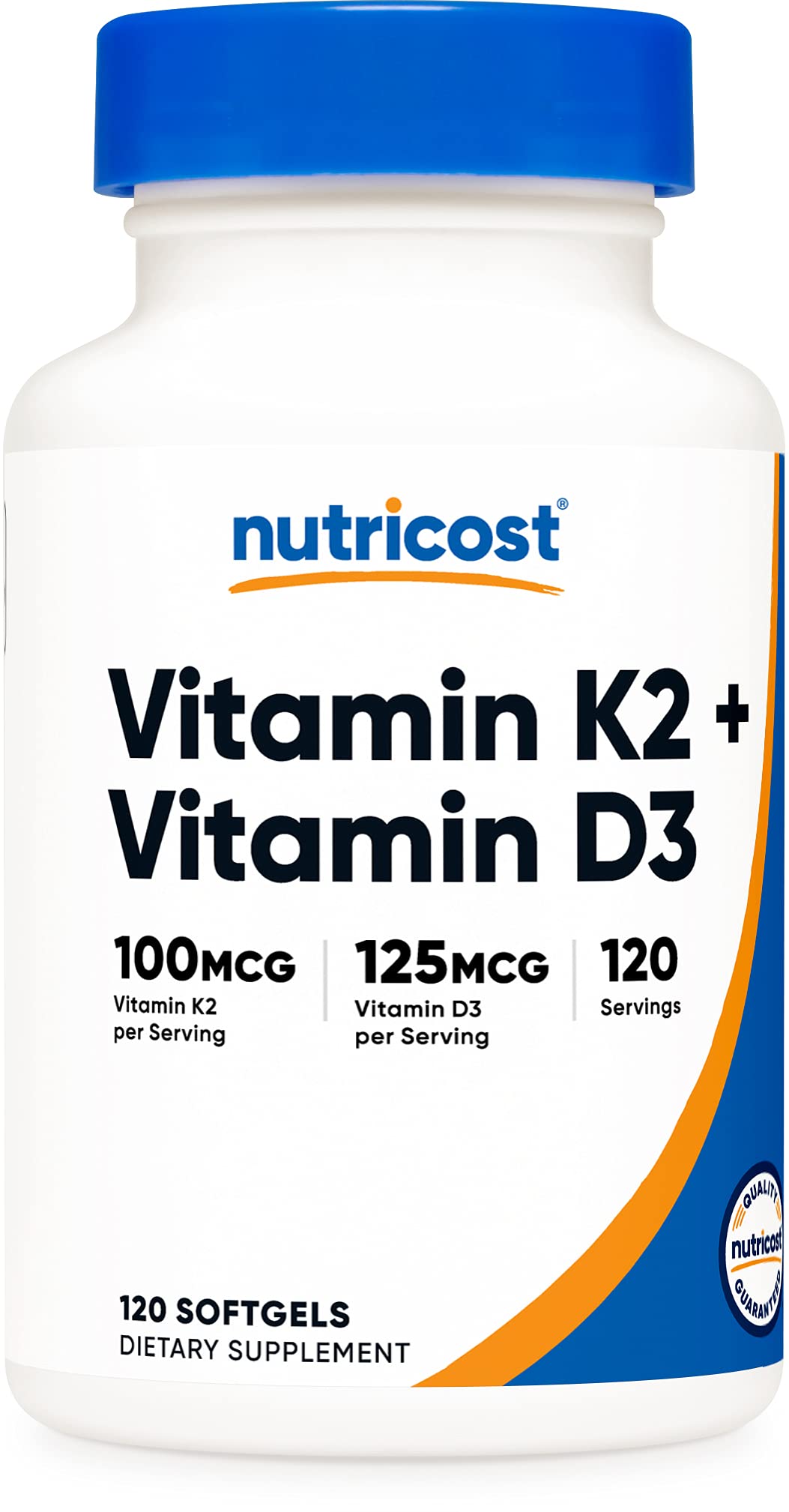 Nutricost Vitamin K2 (MK7) (100mcg) + Vitamin D3 (5000 IU) 120 Softgels - Gluten Free and Non-GMO