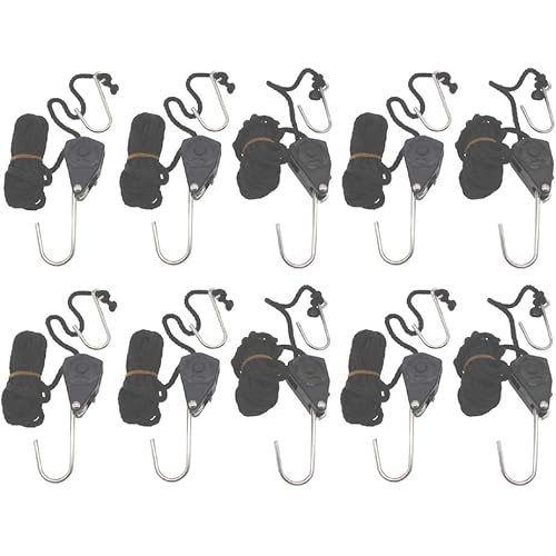 Grow Light Hanger Adjustable 1/8 inch Rope Hanger w Open S Query Hooks (Pack of 10-5 Pairs)