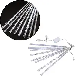 Cascata LED para Decoração, 8 Tubos de 50cm, 288 LEDs Branco Frio Quente, Meteoros Luminosos à Prova D'água (Branco Frio, 50cm - Bivolt)