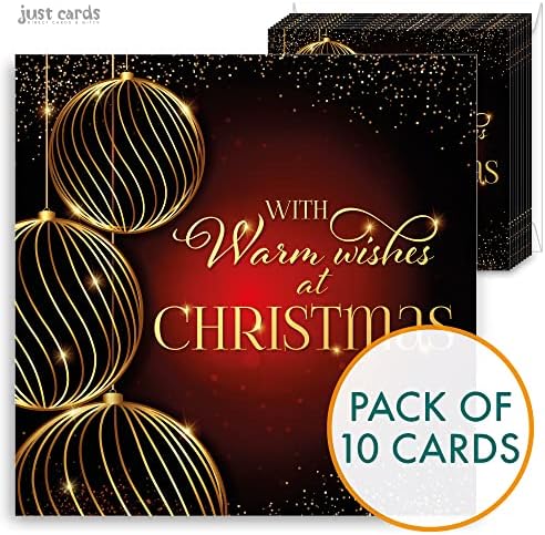 Christmas cards - Warm wishes at Christmas, 10 Christmas cards in pack with 10 white envelopes, foiled cards - Designed, printed and hand-packed in the UK, by Just Cards Direct