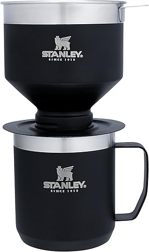 Stanley Perfect Brew Pour Over Set con taza de campamento, filtro reutilizable, sin BPA, cafetera de acero inoxidable fácil de limpiar, color negro