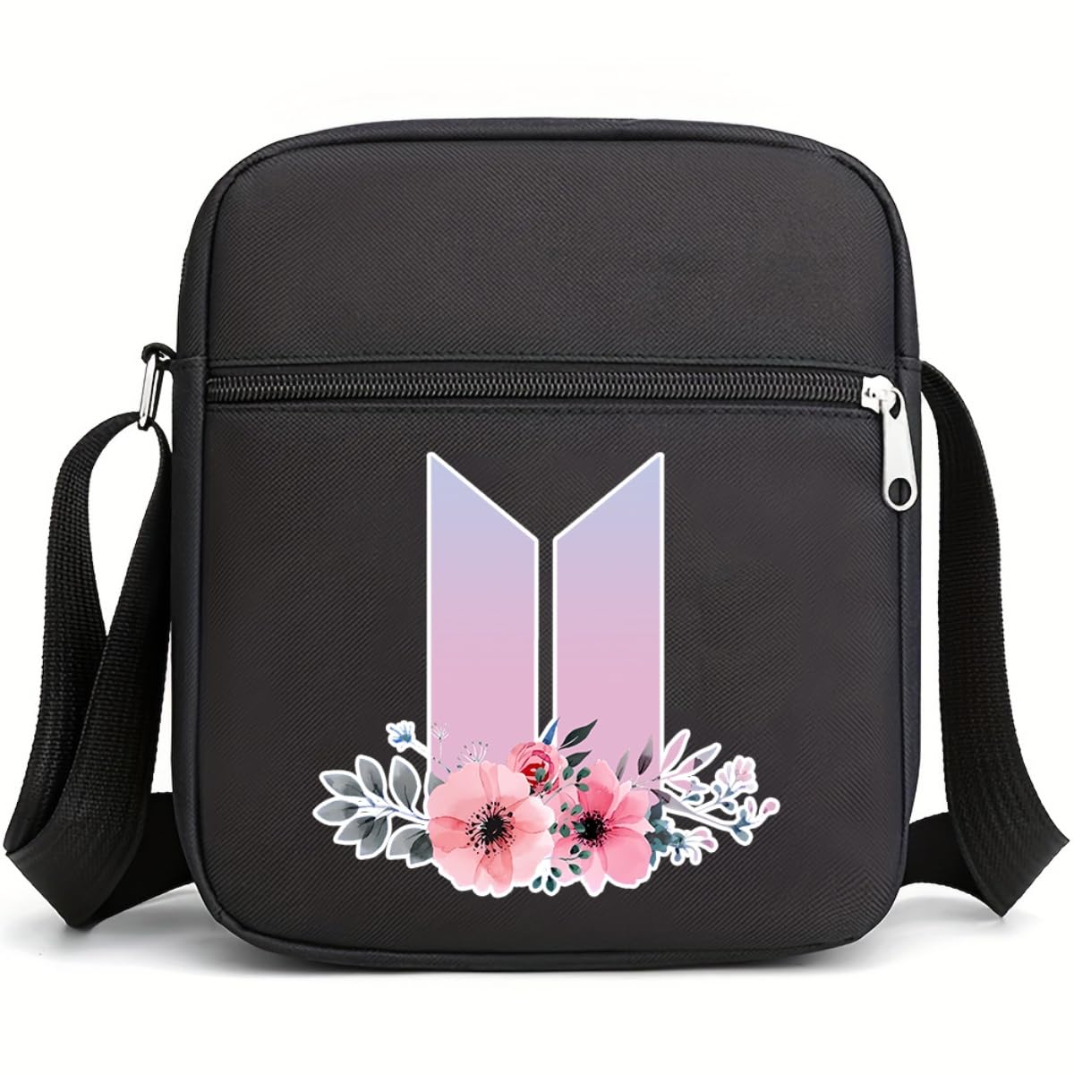 AlikpopFlower Crossbody Bags for Women Men, Korean Casual Crossbody Purse with Zipped Pockets Handbag Shoulder Bag (BTF1)