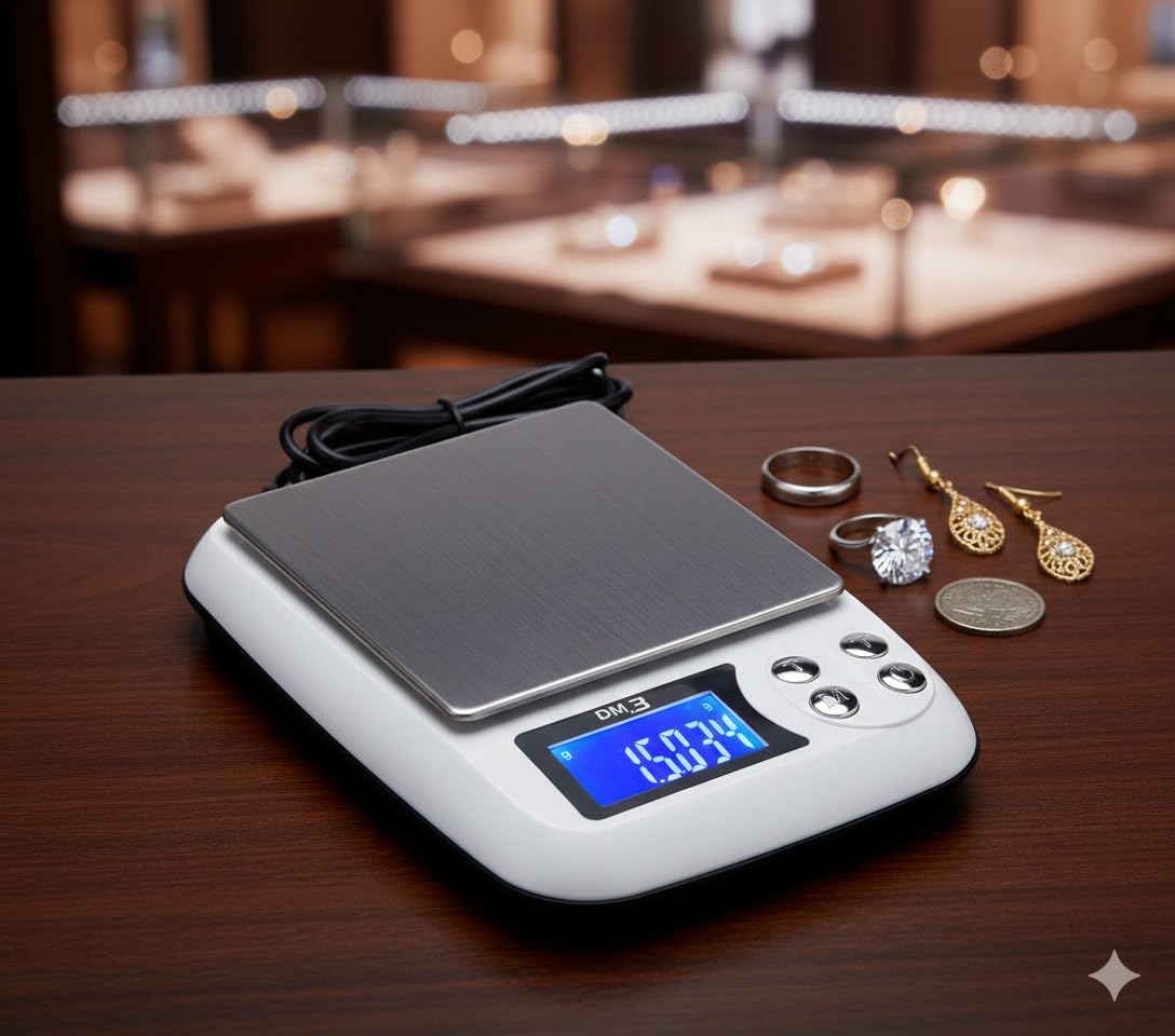 Parijata DM.3 Jewellery & Kitchen Weighing Digital Compact Scale for Gold Balancing of 1000gx0.01g Capacity (For Domestic use only)