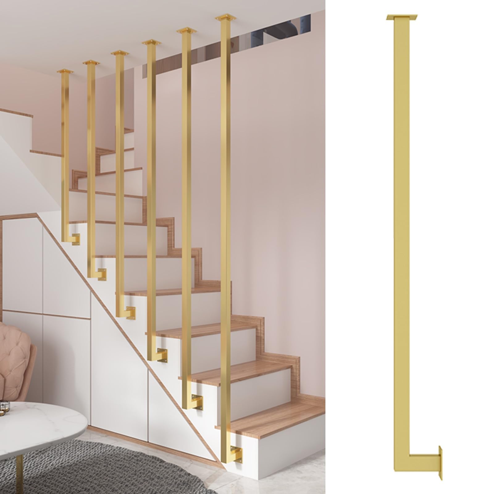 Gyeqxkt Gold Customizable Stairway Balustrades Metal, Modern Spindles Guardrail Pole For Indoor Home Studio Decor