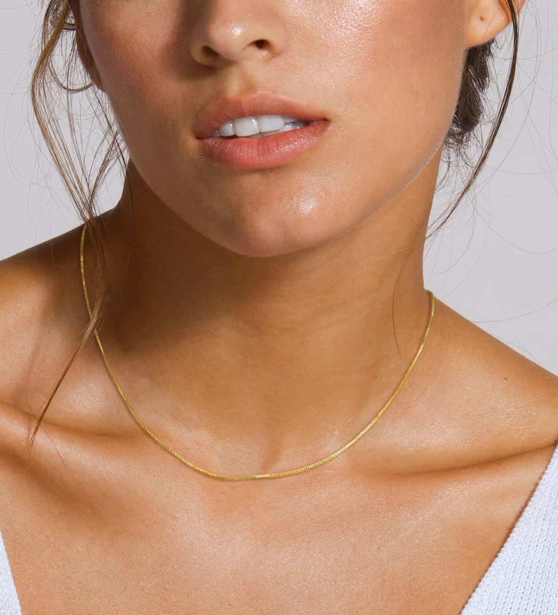 NECOCY Gold Chain Necklace for Women, 14k Gold Plated Thin Beaded Wave Box Chain Necklace Dainty Simple Layered Choker Minimalist Link Chain Trendy Jewelry for Women