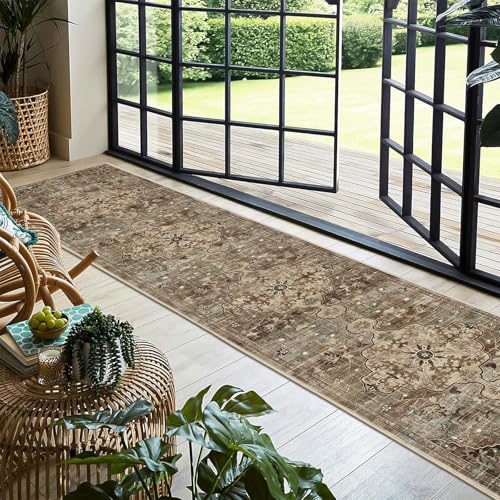 Pauwer Boho Hallway Runner Rug 2x10 Washable Entryway Area Rugs Non Slip Farmhouse Vintage Floor Mat Carpet Runner for Hallways Laundry Room Kitchen Bathroom Bedroom