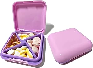 Travel Pill Organizer, Large Pill Case Container Daily Pocket Pill Box Medication Travel Case Holder Portable Medicine Case Medicine Organizer for Vitamin（Purple）