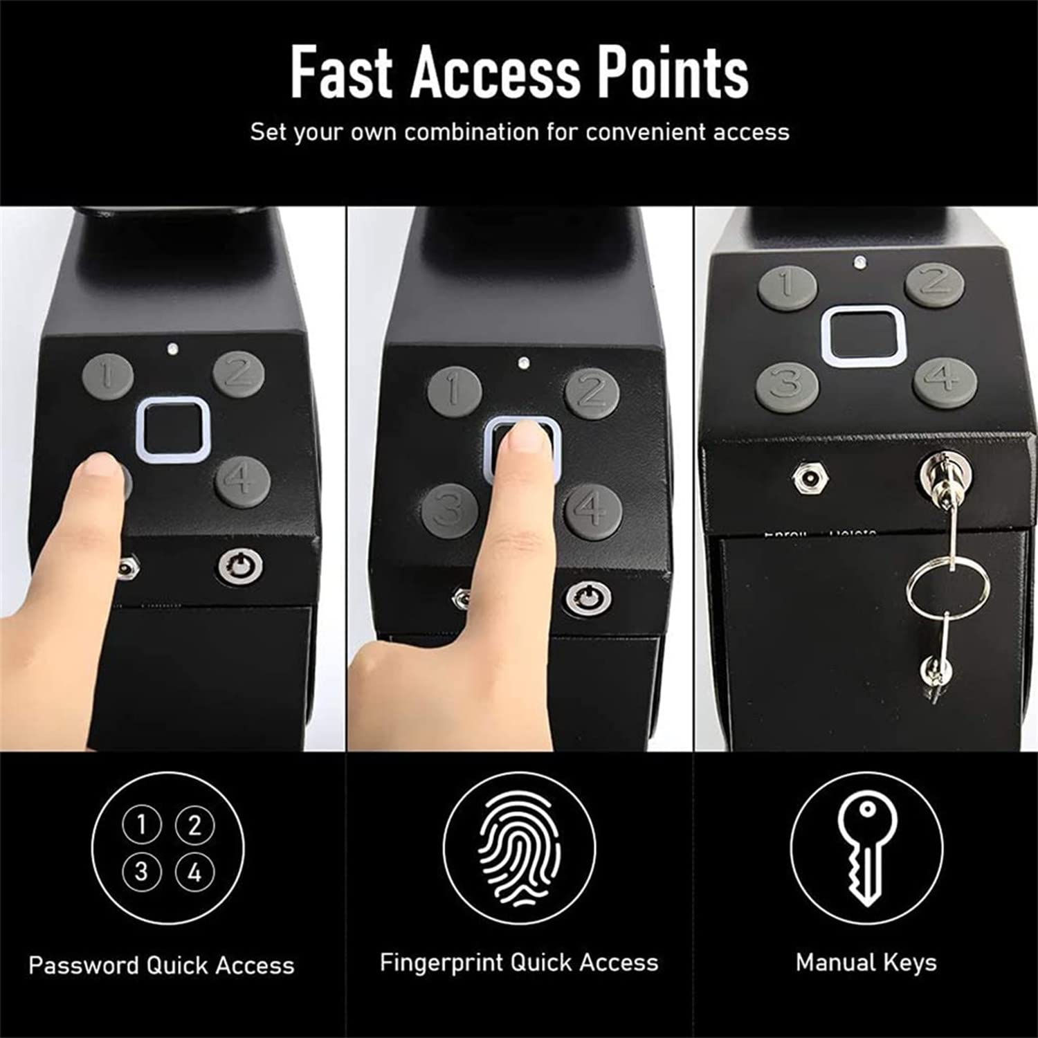 Cassaforte per Pistola Intelligente,Cassaforte per Impronte Digitali Biometrica Portatile,Cassaforte per Pistola,Cassaforte per Pistola con Chiave di Riserva E Lucchetto a Combinazione