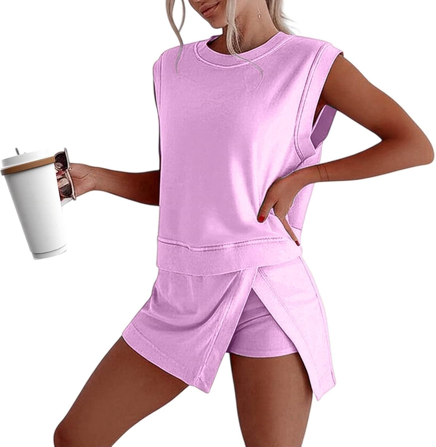 Skort Sets Women 2 Piece Outfits Summer Cotton Athletic Sets Skirt And Tank Top Casual Travel Outfit Leisure Wear